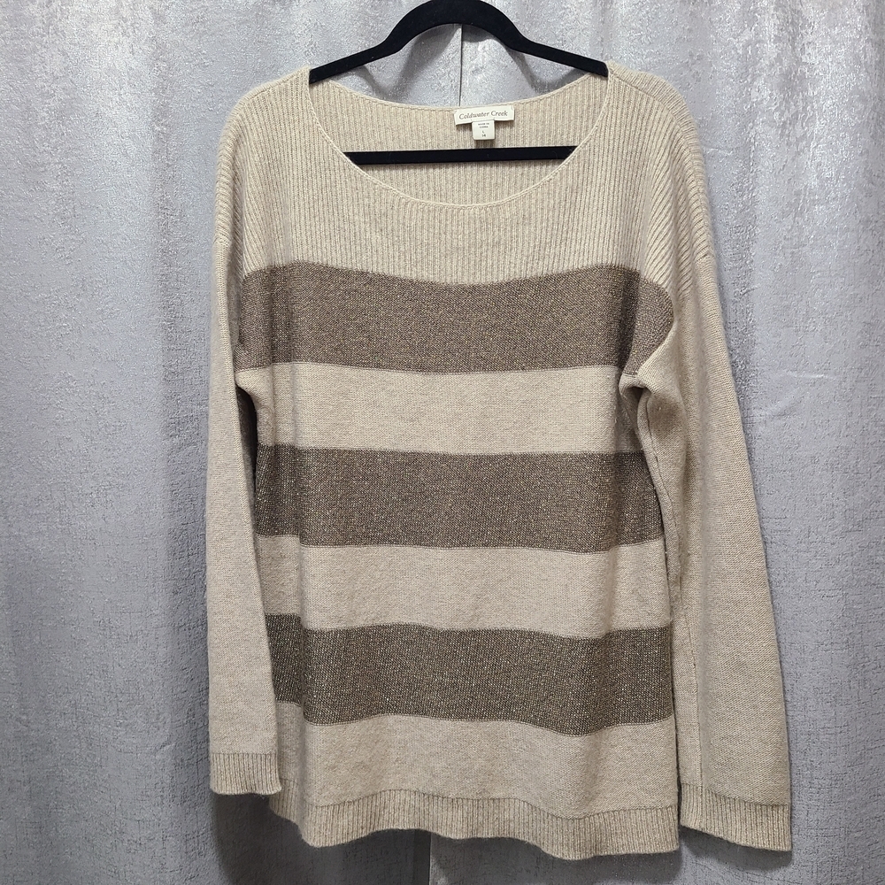 Coldwater Creek Beige Brown Striped Sweater Womens L Cashmere‎ Blend